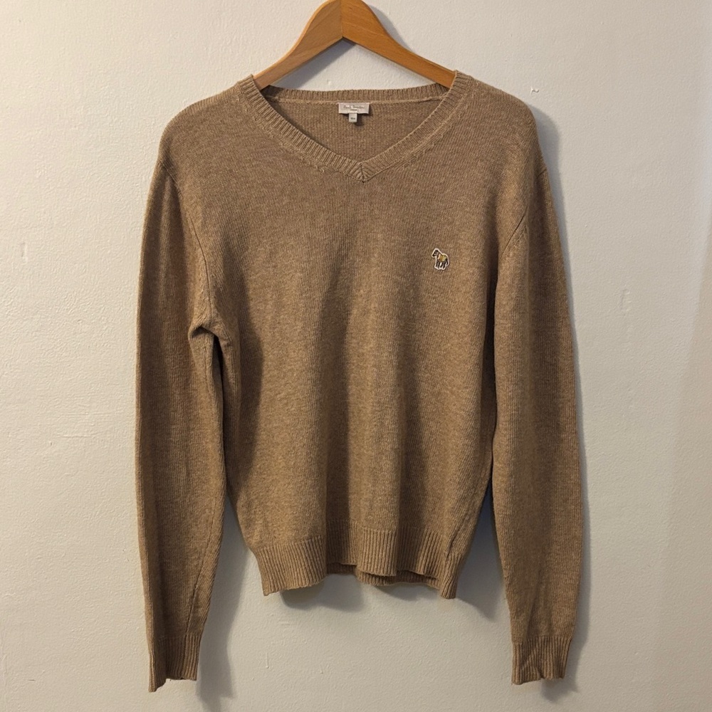 Paul Smith Junior Boys V-Neck Pullover‎ Sweater Beige Tan Size 16A Elbow Patch